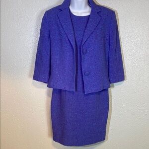 VNTG Bigio Collection Purple & Blue Tweed Knee-Length Pencil Dress Set for Work